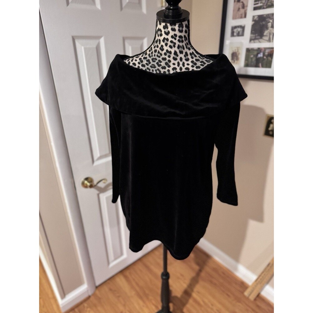 TALBOTS Black portrait collar Xp velvet party elegant romantic top tunic